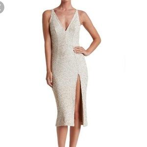 Dress the population white sequin plunge dress